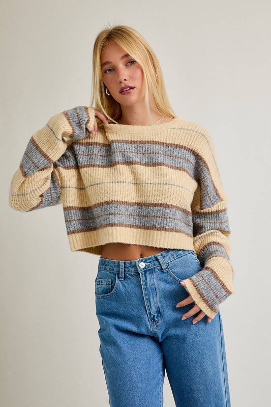 Oversize Crop Stripe Sweater