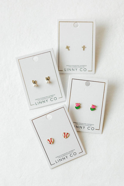 Screwback Stud Earrings - Clara Cross Gold Sparkle