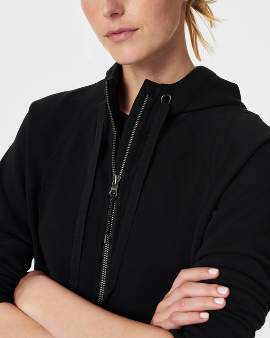 SPANX AirEssentials Full Zip Hoodie in Very Black