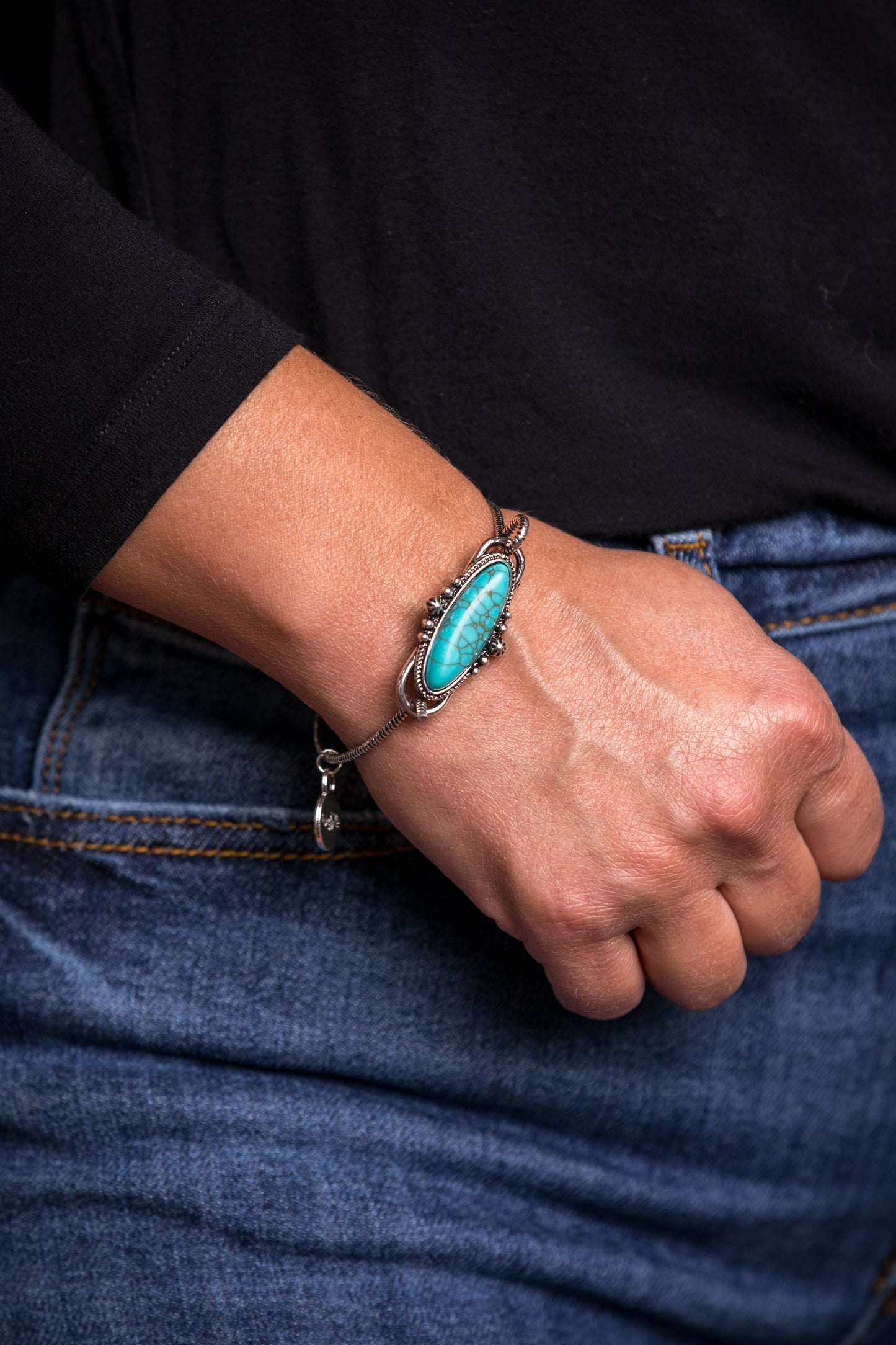 Burnished Silver w/ Oval Turquoise Concho