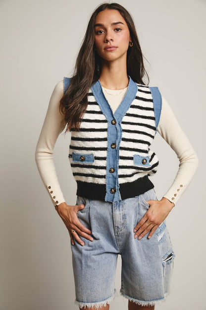 Denim Trim Knit Vest