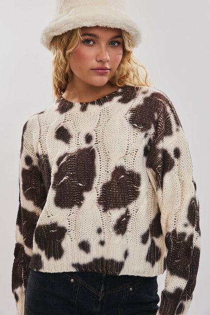 ANIMAL PRINT CABLE SWEATER