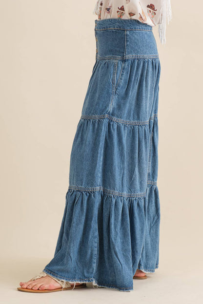 Top Tier Denim Maxi Skirt