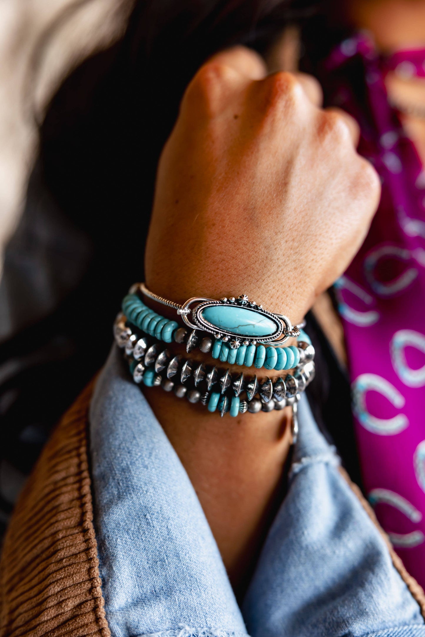 Burnished Silver w/ Oval Turquoise Concho