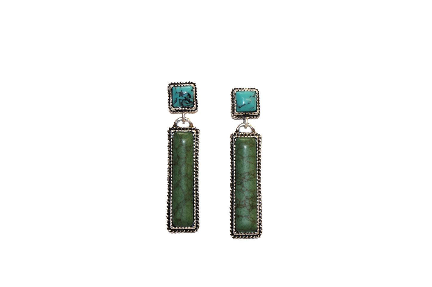 2" Green Bar Earring - Turquoise Square Post