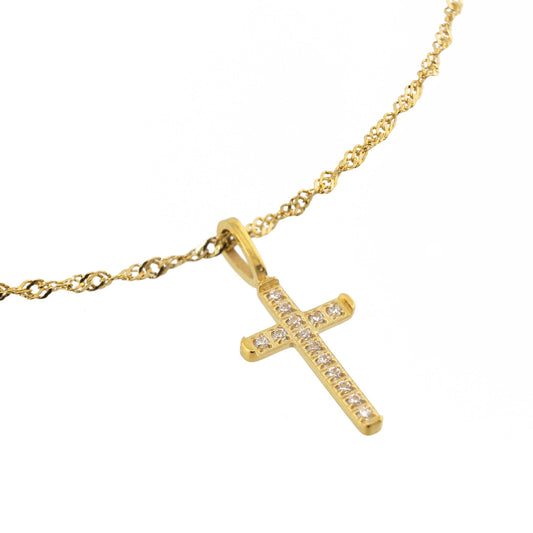 Waterproof Gold Diamond Cross Pendant Necklace