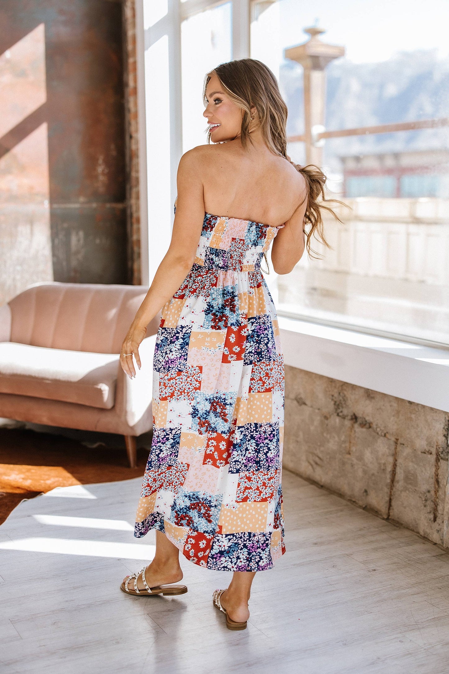 Ivy Patchwork Smocked Midi Dress