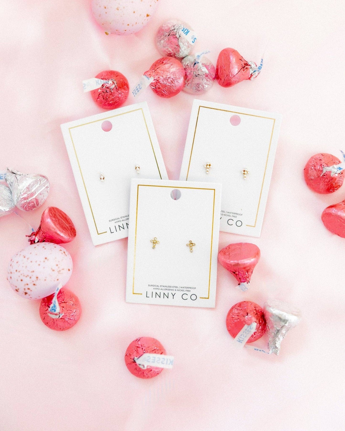 Screwback Stud Earrings - Clara Cross Gold Sparkle