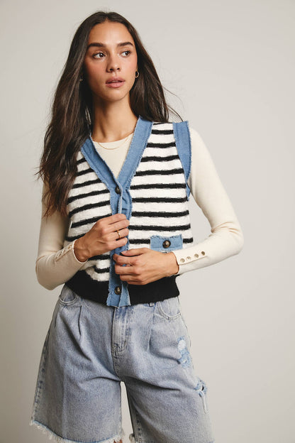 Denim Trim Knit Vest
