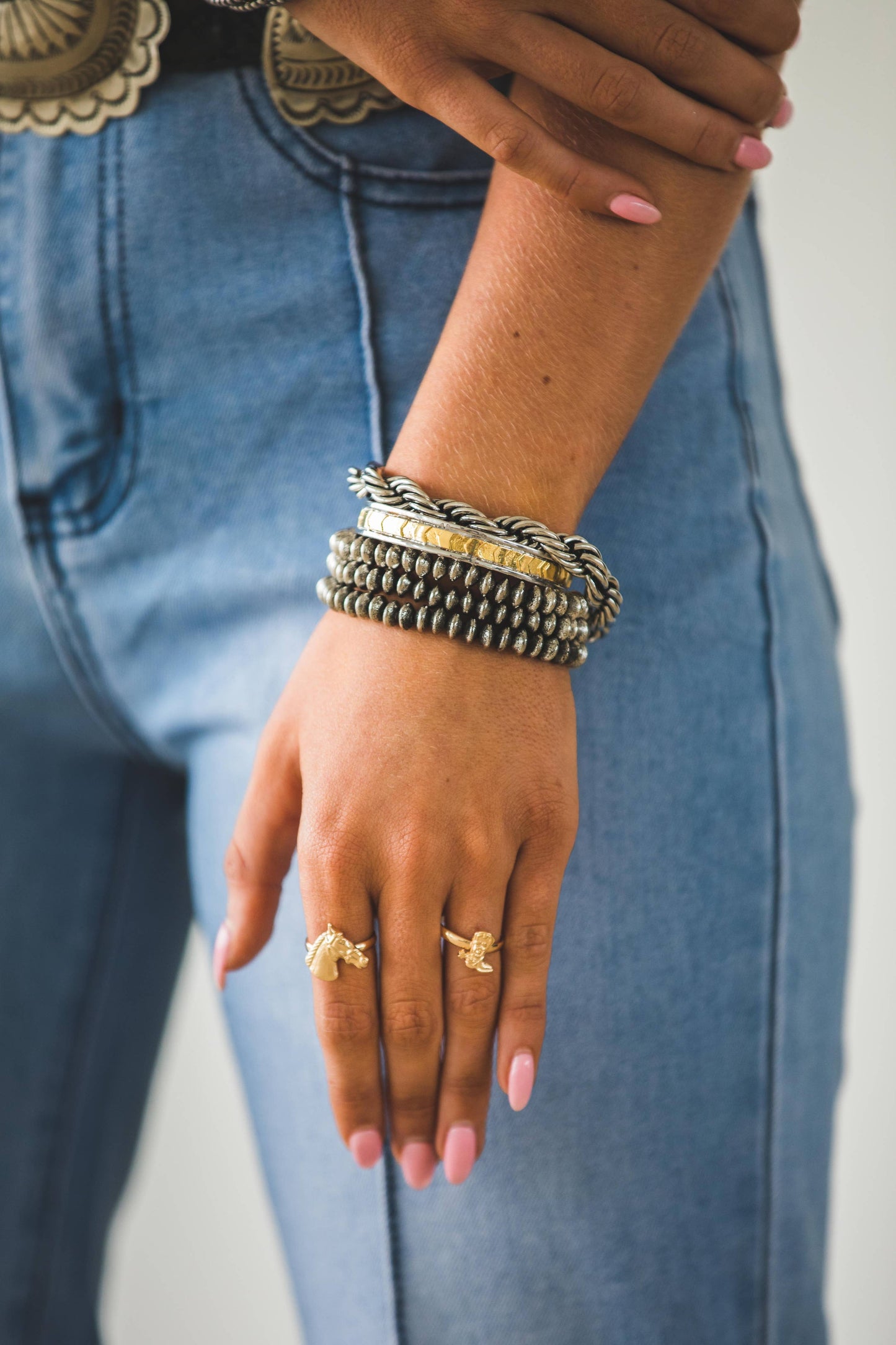 18K Gold Plated Burnished Bead Stretch Bracelet