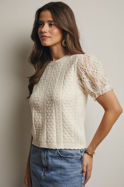 Lace Puff Sleeve Knit Top