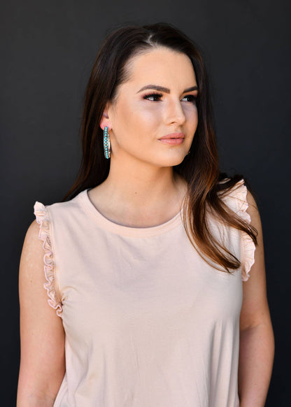 Burnished Silver and Turquoise Hoop Earring