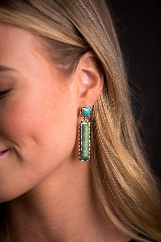 2" Green Bar Earring - Turquoise Square Post