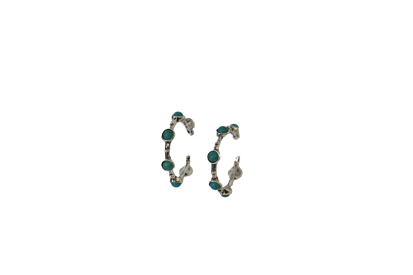 1.25" Silver Hoop Earring - Turquoise Accents