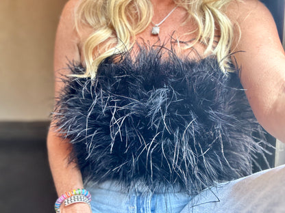 Fancy Feathered Crop Top - Black