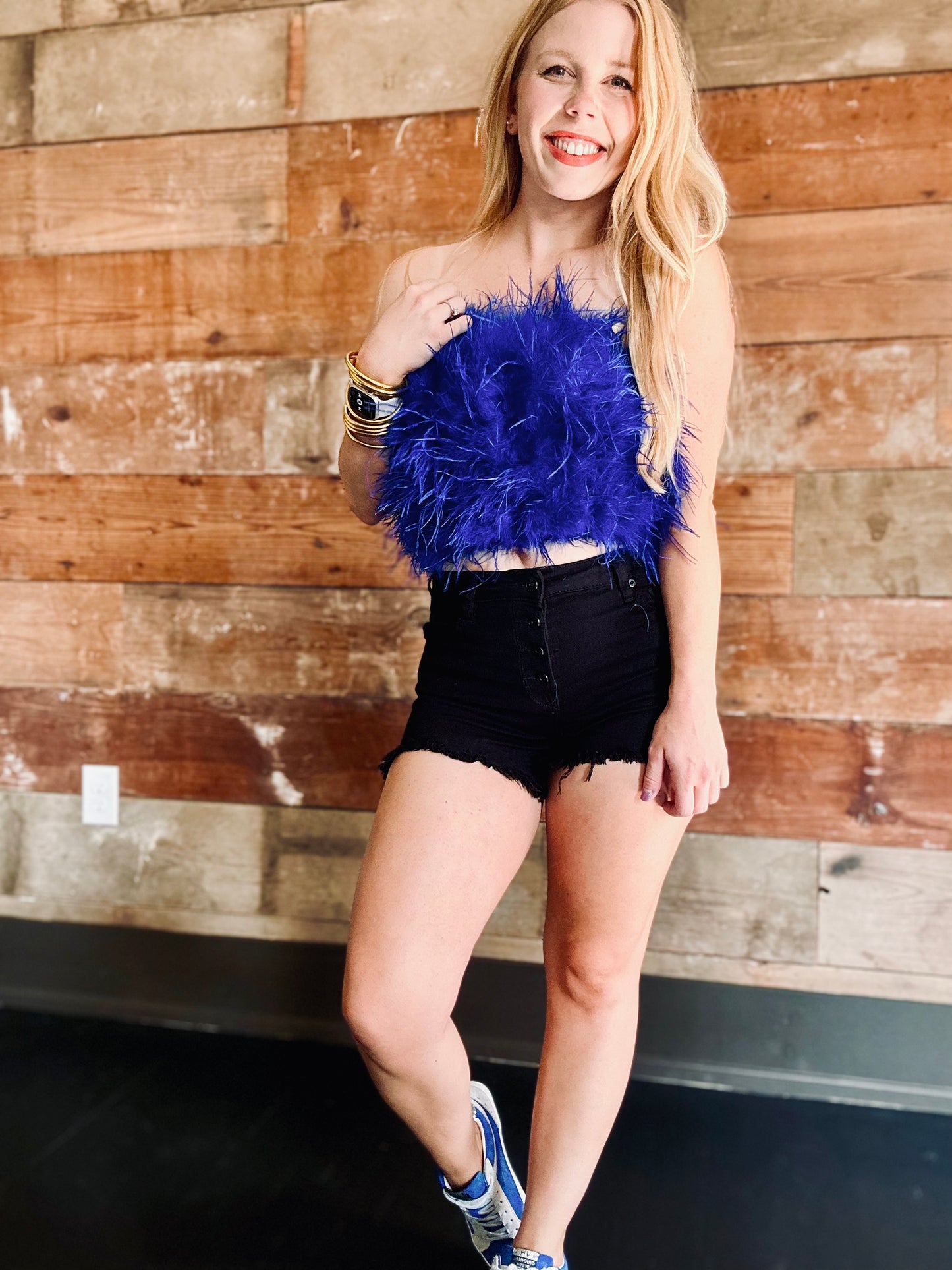 Fancy Feathered Crop Top - Royal Blue
