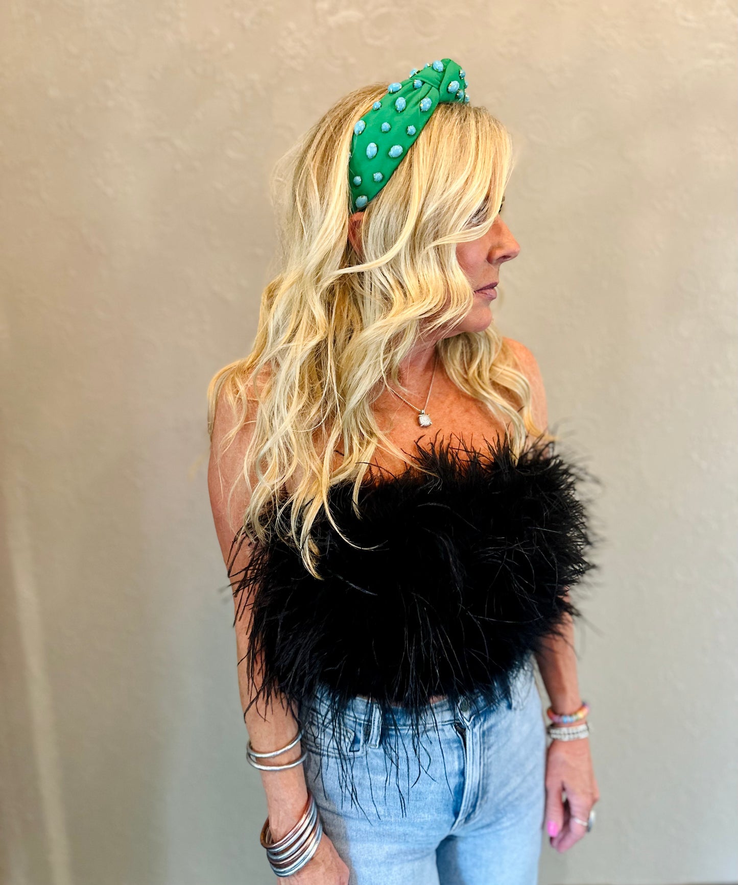 Fancy Feathered Crop Top - Black