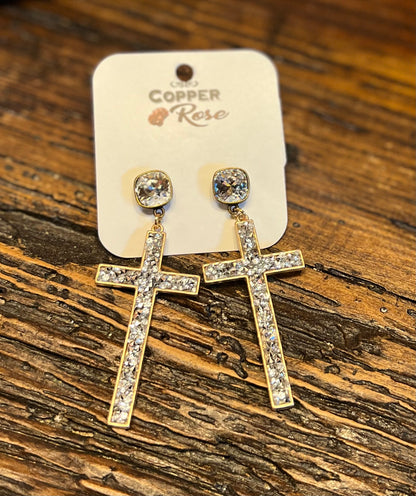 Druzy Cross Earrings