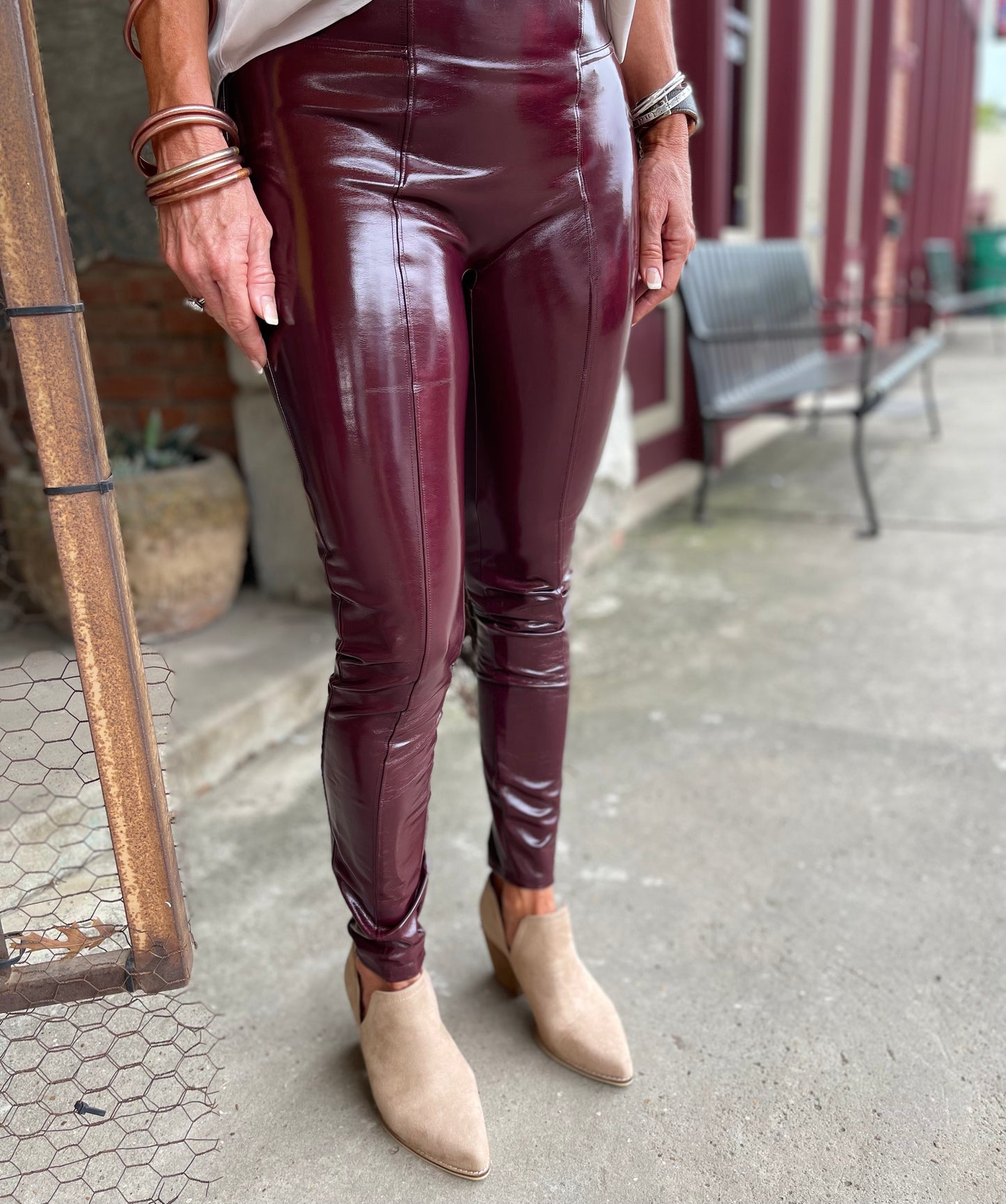 Spanx Faux Patent Leather Leggings - Wine
